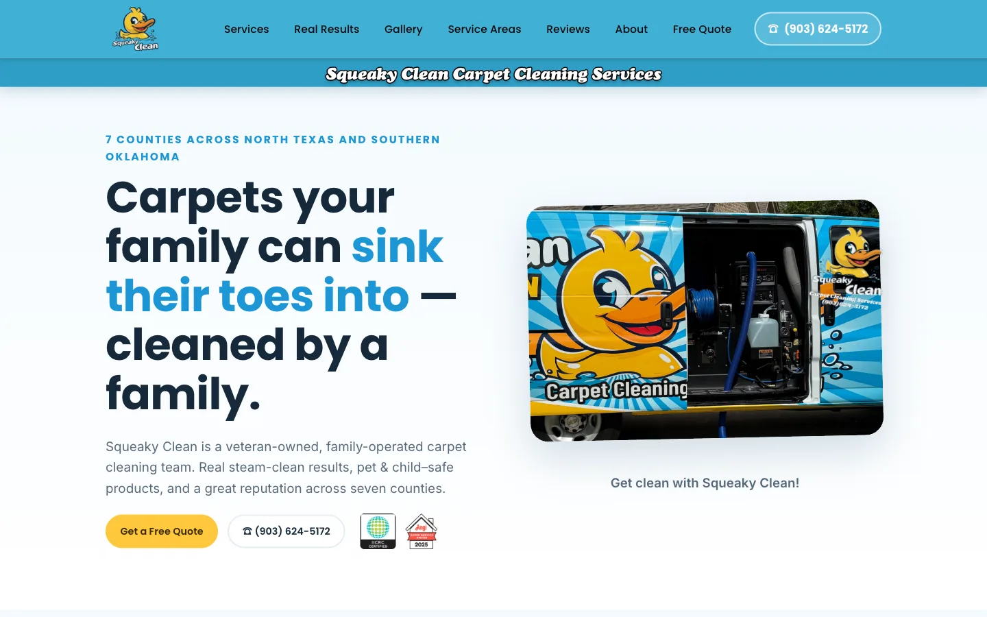 Squeaky Clean Carpet Cleaning website on a laptop — a real WatchLocal client site